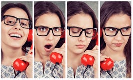 Colagem de uma jovem mulher que fala no telefone fotos de stock royalty free Colagem de uma jovem mulher que fala no telefone fotos de stock royalty free