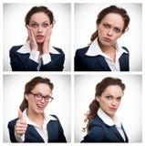 Colagem de uma mulher de negócio com expressões diferentes fotos de stock royalty free Colagem de uma mulher de negócio com expressões diferentes fotos de stock royalty free