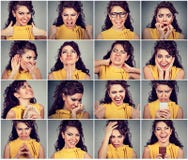 Colagem de uma mulher que expressa emoções e sentimentos diferentes fotografia de stock royalty free Colagem de uma mulher que expressa emoções e sentimentos diferentes fotografia de stock royalty free