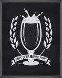 Cold beer served here poster. Pub emblem on chalkboard background. Vector vintage illustration. Royalty Free Stock Image Cold beer served here poster. Pub emblem on chalkboard background. Vector vintage illustration. Royalty Free Stock Image