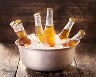 Cold Bottles Of Beer In Bucket With Ice Stock Images Cold Bottles Of Beer In Bucket With Ice Stock Images