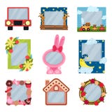 Colección de bastidores lindos de la foto para los muchachos y las muchachas, de plantillas del álbum para los niños con el espac stock de ilustración Colección de bastidores lindos de la foto para los muchachos y las muchachas, de plantillas del álbum para los niños con el espac stock de ilustración
