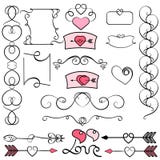 Colección de ornamentos exhaustos del remolino del vintage de la mano con los corazones r La invitación del día de tarjeta del dí ilustración del vector Colección de ornamentos exhaustos del remolino del vintage de la mano con los corazones r La invitación del día de tarjeta del dí ilustración del vector