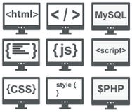 Colección del vector de iconos del desarrollo web: HTML, css, etiqueta, mysq stock de ilustración Colección del vector de iconos del desarrollo web: HTML, css, etiqueta, mysq stock de ilustración