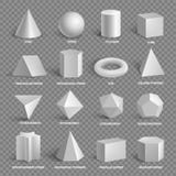 Colección geométrica básica de las formas 3D con nombres ilustración del vector Colección geométrica básica de las formas 3D con nombres ilustración del vector