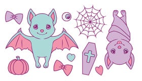 Coleção bonito do vetor dos desenhos animados ajustada com os bastões coloridos pasteis, o spiderweb, a abóbora, o caixão, os cor ilustração do vetor Coleção bonito do vetor dos desenhos animados ajustada com os bastões coloridos pasteis, o spiderweb, a abóbora, o caixão, os cor ilustração do vetor