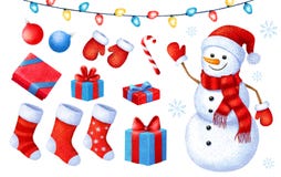 Coleção da pintura do Natal dos desenhos animados e do ano novo Ajuste de Christma ilustração do vetor Coleção da pintura do Natal dos desenhos animados e do ano novo Ajuste de Christma ilustração do vetor