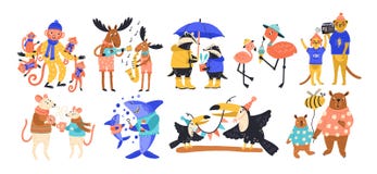 Coleção de animais selvagens felizes do pai e do bebê, de peixes e de pássaros Ajuste dos personagens de banda desenhada de diver ilustração do vetor Coleção de animais selvagens felizes do pai e do bebê, de peixes e de pássaros Ajuste dos personagens de banda desenhada de diver ilustração do vetor