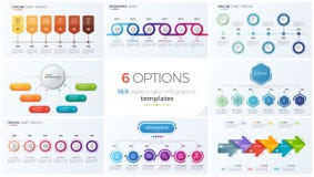 Coleção de oito moldes do vetor para o infographics com 6 opções, etapas, processos ilustração royalty free Coleção de oito moldes do vetor para o infographics com 6 opções, etapas, processos ilustração royalty free