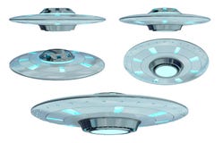 Coleção do UFO do vintage isolada na rendição branca do fundo 3D ilustração royalty free Coleção do UFO do vintage isolada na rendição branca do fundo 3D ilustração royalty free