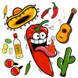 Coleção mexicana do ícone da pimenta de pimentão do Mariachi Coleção mexicana do ícone da pimenta de pimentão do Mariachi