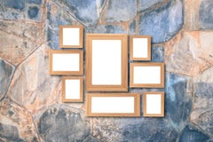 Collage of blank brown wooden frames , interior decor mock up on royalty free stock photography Collage of blank brown wooden frames , interior decor mock up on royalty free stock photography