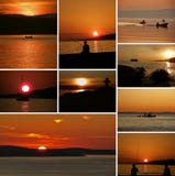 Collage- boten en mensen in zonsondergang royalty-vrije stock afbeeldingen Collage- boten en mensen in zonsondergang royalty-vrije stock afbeeldingen