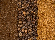 Collage of coffee, milled, instant and beans royalty free stock images Collage of coffee, milled, instant and beans royalty free stock images
