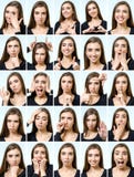 Collage de la muchacha hermosa con diversas expresiones faciales imagen de archivo libre de regalías Collage de la muchacha hermosa con diversas expresiones faciales imagen de archivo libre de regalías