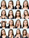 Collage de la muchacha hermosa con diversas expresiones faciales fotos de archivo Collage de la muchacha hermosa con diversas expresiones faciales fotos de archivo