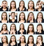Collage de la muchacha hermosa con diversas expresiones faciales fotografía de archivo Collage de la muchacha hermosa con diversas expresiones faciales fotografía de archivo