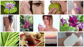 Collage del cuidado de la belleza almacen de metraje de vídeo Collage del cuidado de la belleza almacen de metraje de vídeo