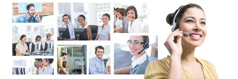 Collage del equipo de la ayuda del servicio de atención al cliente en centro de atención telefónica foto de archivo libre de regalías Collage del equipo de la ayuda del servicio de atención al cliente en centro de atención telefónica foto de archivo libre de regalías