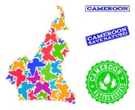 Collage di risparmio della natura della mappa del Camerun con le farfalle e le guarnizioni di lerciume illustrazione vettoriale Collage di risparmio della natura della mappa del Camerun con le farfalle e le guarnizioni di lerciume illustrazione vettoriale