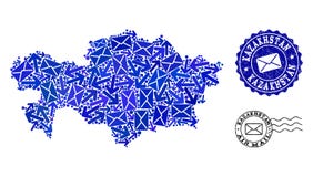 Collage di traffico di posta della mappa di mosaico del Kazakistan e delle guarnizioni strutturate illustrazione di stock Collage di traffico di posta della mappa di mosaico del Kazakistan e delle guarnizioni strutturate illustrazione di stock