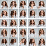 The collage from different woman emotions on gray background royalty free stock photo The collage from different woman emotions on gray background royalty free stock photo
