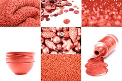 Collage in Living Coral color. Trendy color concept of the year. stock image Collage in Living Coral color. Trendy color concept of the year. stock image