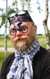 Collage, man with a bicycle, nose bike, glasses on the nose