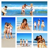 Collage Of Young Woman On The Beach Stock Photos