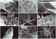 Collage scientifique Cristal dans le microscope électronique photographie stock Collage scientifique Cristal dans le microscope électronique photographie stock