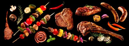 Collage of various grilled meat and vegetables Royalty Free Stock Image Collage of various grilled meat and vegetables Royalty Free Stock Image