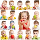 Collection of babies and kids eating apples stock photos Collection of babies and kids eating apples stock photos