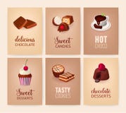 Collection de bannières colorées avec les desserts délicieux ou les plats sucrés savoureux et les boissons - biscuits, sucreries, illustration stock Collection de bannières colorées avec les desserts délicieux ou les plats sucrés savoureux et les boissons - biscuits, sucreries, illustration stock