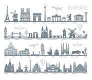 Collection of Europe detailed silhouettes. Set Travel Landmarks. vector illustration stock illustration Collection of Europe detailed silhouettes. Set Travel Landmarks. vector illustration stock illustration