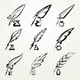 Collection feather pen and ink stock illustration Collection feather pen and ink stock illustration