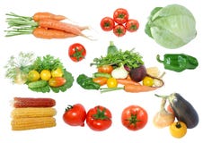 Collection Of Fresh Vegetables Isolated On White Stock Photos