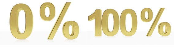 A collection of photorealistic golden symbols for 0 & 100 % discount or gain stock illustration A collection of photorealistic golden symbols for 0 & 100 % discount or gain stock illustration