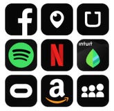 Collection of popular black social media, business logo icons