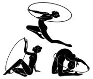 Collection. Rhythmic gymnastics. Silhouette of a girl with a hoop. Beautiful gymnast. The woman is slim and young. Vector stock illustration Collection. Rhythmic gymnastics. Silhouette of a girl with a hoop. Beautiful gymnast. The woman is slim and young. Vector stock illustration