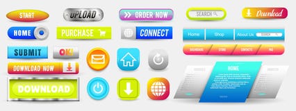 Collection of Web Buttons, Elements Set. Vector Templates, banners and labels, media, ribbons icons for website or app. Navigation menu bars royalty free illustration Collection of Web Buttons, Elements Set. Vector Templates, banners and labels, media, ribbons icons for website or app. Navigation menu bars royalty free illustration