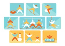Collection of winter colorful linear navigation signs icons representing skiing and other winter outdoor activities, snowtubing, royalty free illustration Collection of winter colorful linear navigation signs icons representing skiing and other winter outdoor activities, snowtubing, royalty free illustration