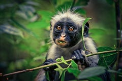 Colobus rosso della scimmia, sorpresa, endemico fotografia stock libera da diritti Colobus rosso della scimmia, sorpresa, endemico fotografia stock libera da diritti