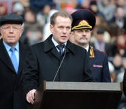 Colonel-général de la police, député Minister du ministère de l'intérieur de la Fédération de Russie Arkady Gostev parle à t photographie stock libre de droits Colonel-général de la police, député Minister du ministère de l'intérieur de la Fédération de Russie Arkady Gostev parle à t photographie stock libre de droits