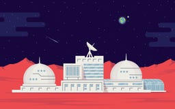 Colonization of Mars. Space base humans on the red planet. Space exploration and technology. vector illustration Colonization of Mars. Space base humans on the red planet. Space exploration and technology. vector illustration