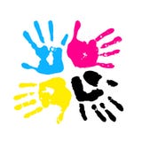 Color de CMYK. Handprint stock de ilustración Color de CMYK. Handprint stock de ilustración