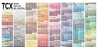 Color table Pantone FHI system. Vector color palette with number, named color swatches, chart conform to pantone RGB, HTML and HEX