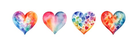 Color heart watercolor set. Vector illustration design. X