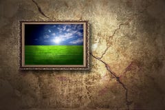 Color Landscape On Grunge Wall Royalty Free Stock Photo