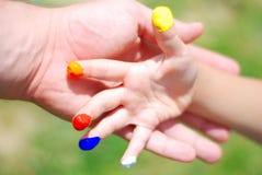 Color On Hands. Kid And Father Stock Photography Color On Hands. Kid And Father Stock Photography