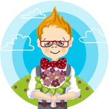 1st september, color hand paint draw of smile school boy glasses who wants to give a bouquet flowers to his teacher at royalty free illustration 1st september, color hand paint draw of smile school boy glasses who wants to give a bouquet flowers to his teacher at royalty free illustration